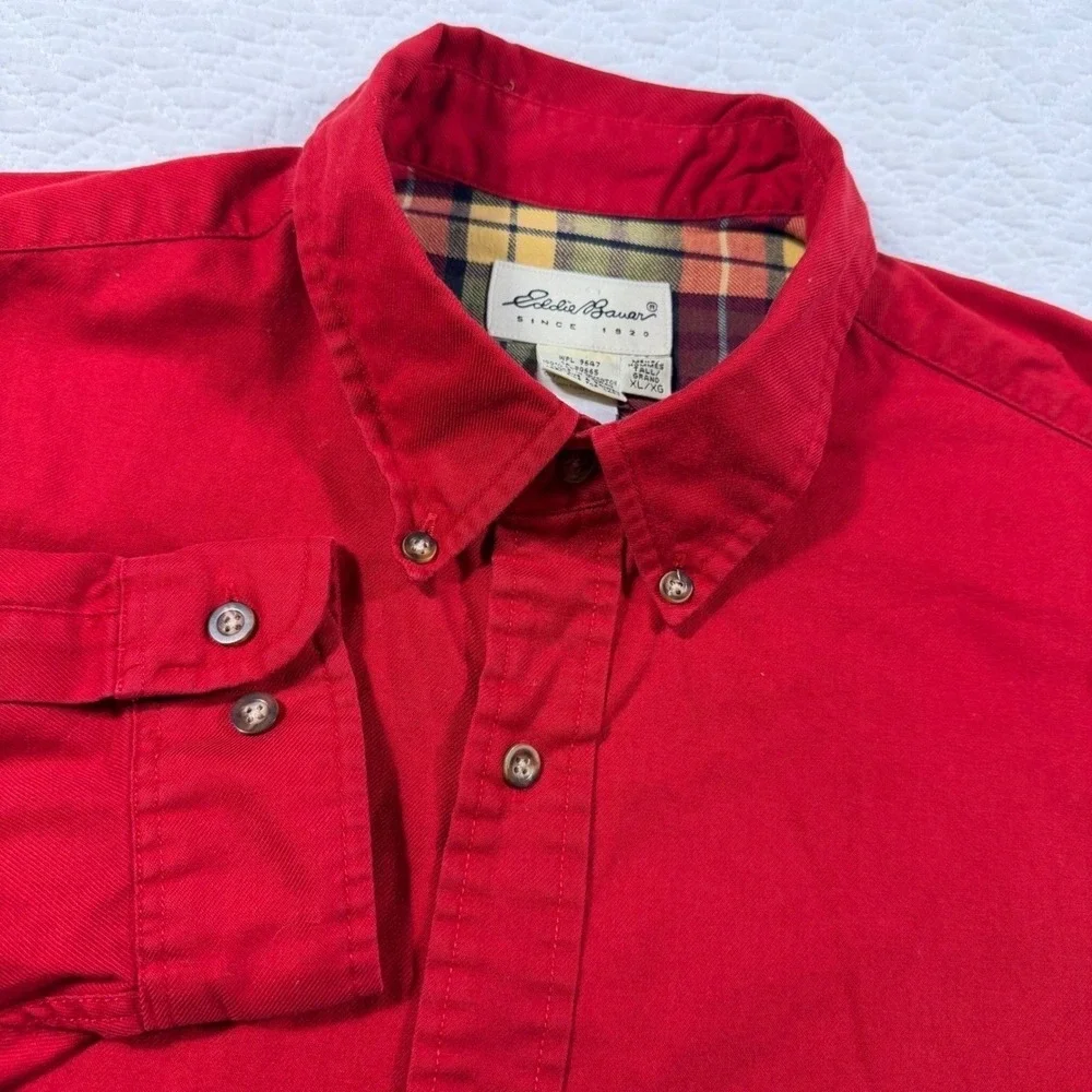 Vintage Eddie Bauer Red Button Down Shirt Mens XL Tall‎ Long Sleeve 100% Cotton